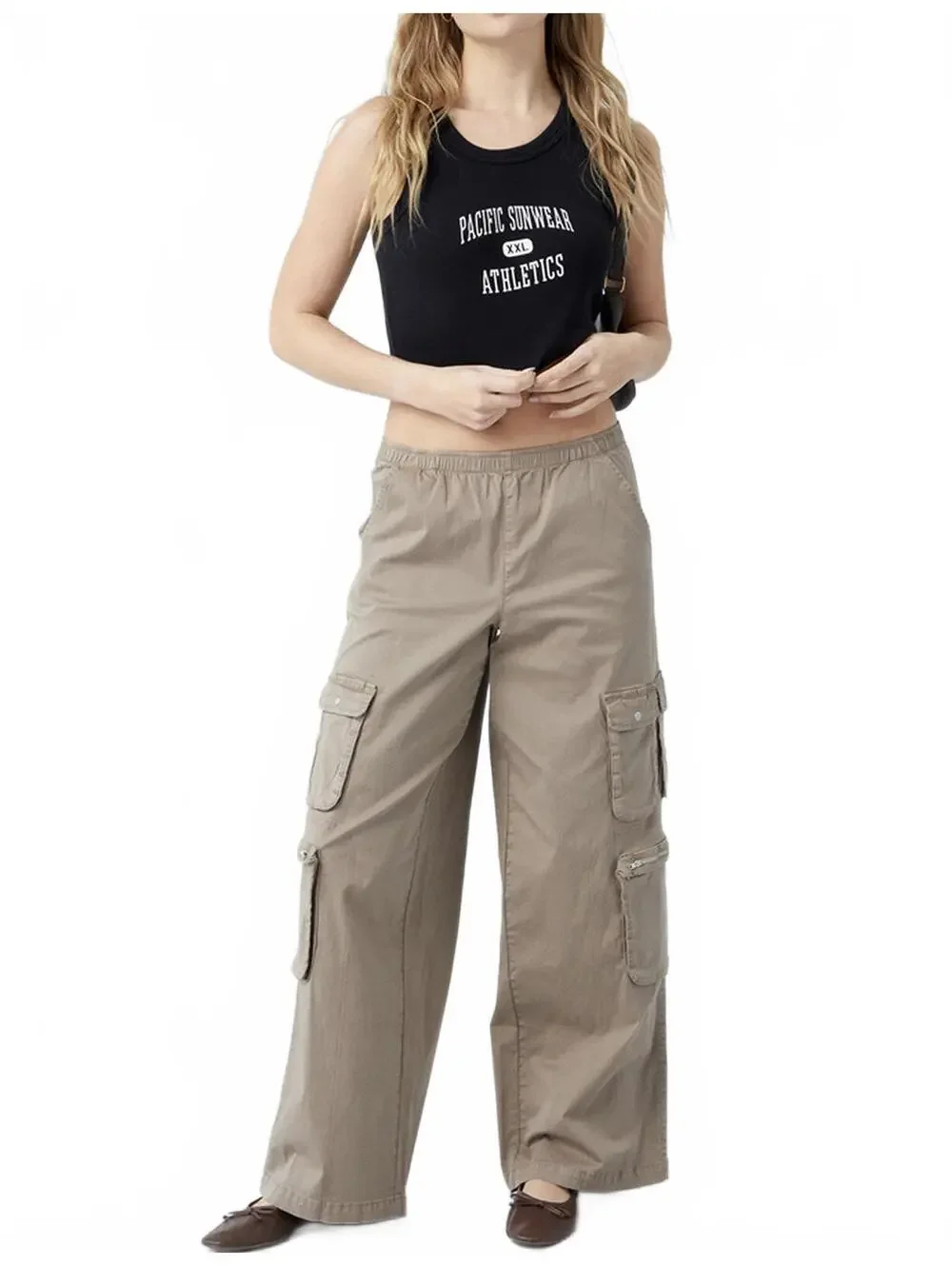 Pacsun Taupe Draped Low Rise Wide Leg Cargo Pants Desert Brown NWT XS